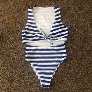 Cute blue and white striped one piece